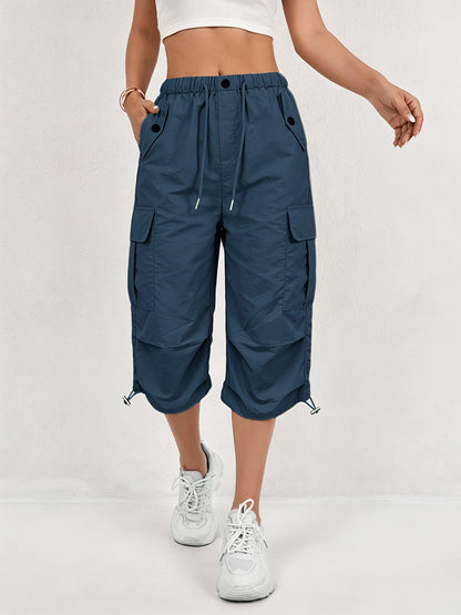Mireille | Women's Quick-Dry Cargo Capri Pants with Elastic Waist and Drawstring - Lightweight and Stretchy, Suitable for - Outdoor Pants, Multi-Pants, Machine Washable, Loose Fit Mid-Length for, Travel, Casual Wear
