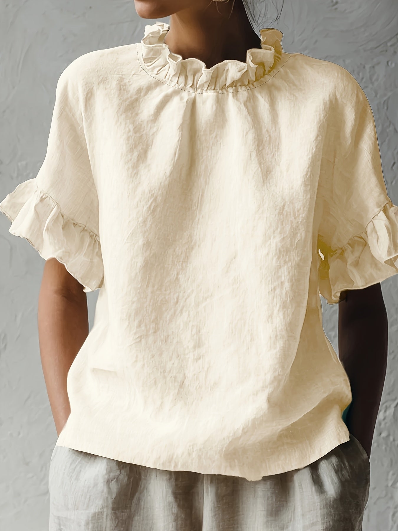 Yuna™ Solid Color Casual Blouse with Elegant Collar