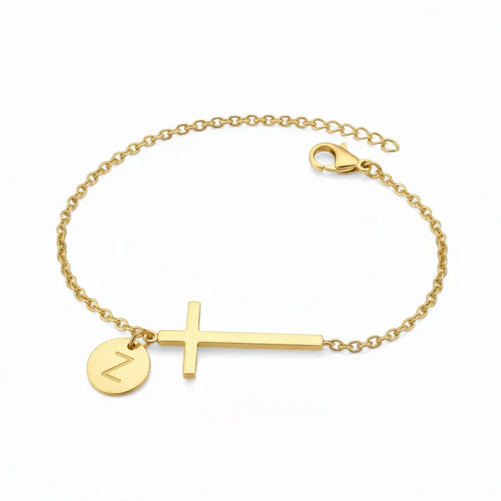 Elodryn™ Sacred Initial Bracelet – Personalized Cross