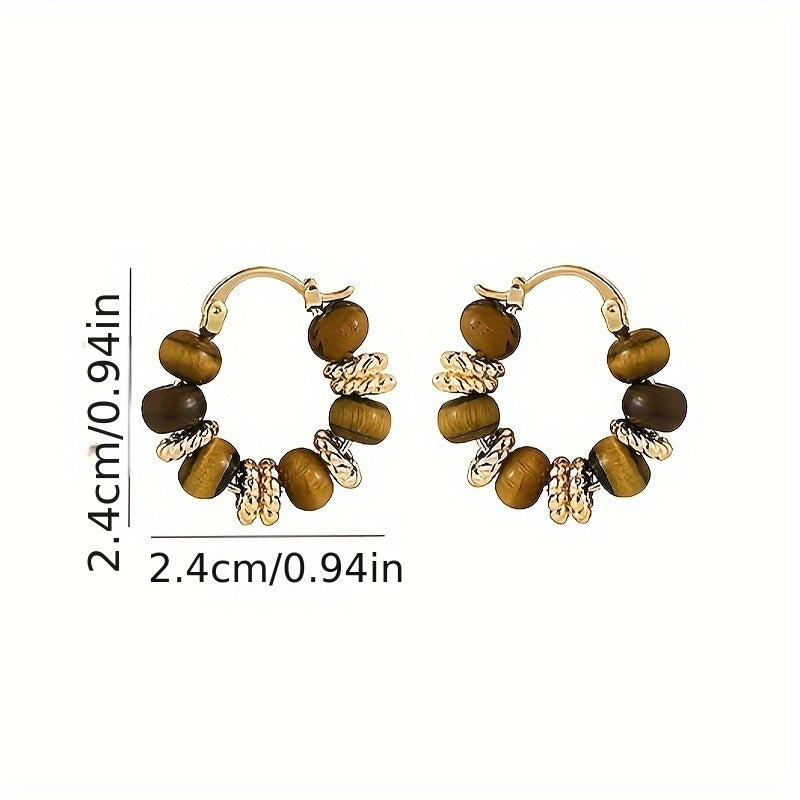 Piper | Hoop Earrings with Tiger Eye Beads and Vintage Style