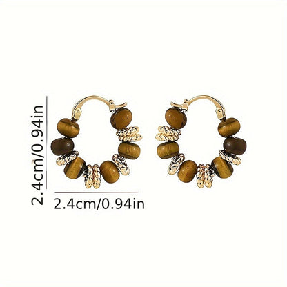 Piper | Hoop Earrings with Tiger Eye Beads and Vintage Style