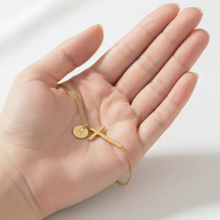 Elodryn™ Sacred Initial Bracelet – Personalized Cross