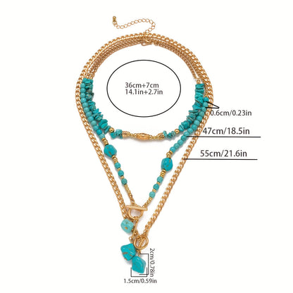Evelise | A set of three stacked bohemian turquoise bead necklaces for women