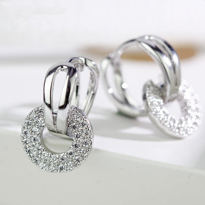 Louise | Round Earrings with Brilliant Cubic Zirconia and Elegant Silver Finish