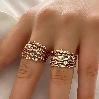 Camellia | Multilayer Geometric Ring with Braided Design and Bohemian Style