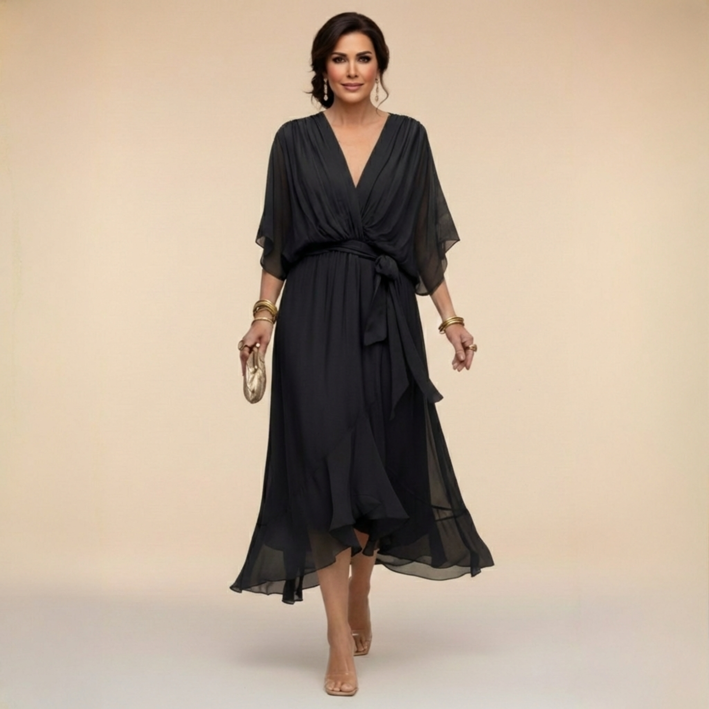 Celanovia™ Elegant Chiffon Dress with V-Neck
