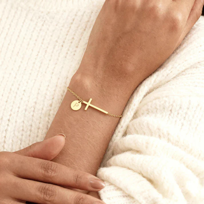 Elodryn™ Sacred Initial Bracelet – Personalized Cross