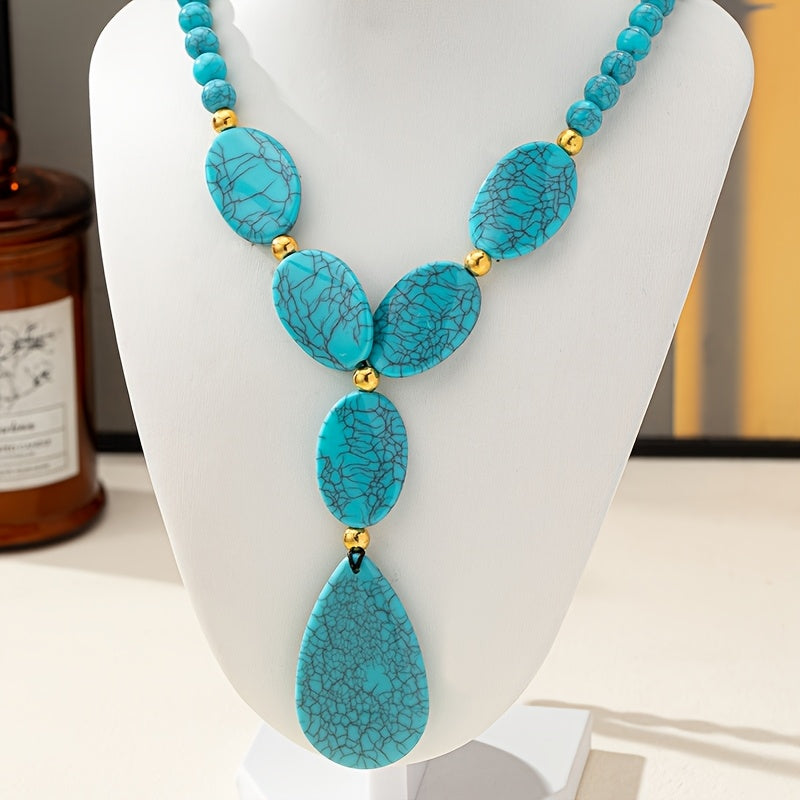 Ayla | Necklace with Teardrop Turquoise Pendant in Vintage Bohemian Style