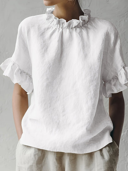 Yuna™ Solid Color Casual Blouse with Elegant Collar