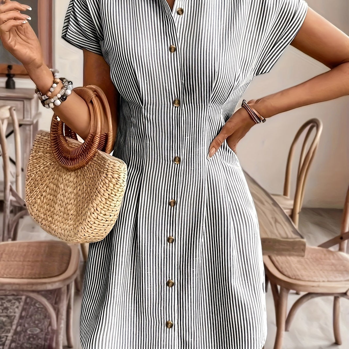 Corinna | Striped Shirt Dress with High Waist and A-Line Silhouette