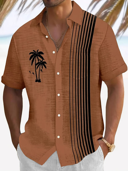 Javroni™ Men's Tropical Shirt with Palm and Stripe Print