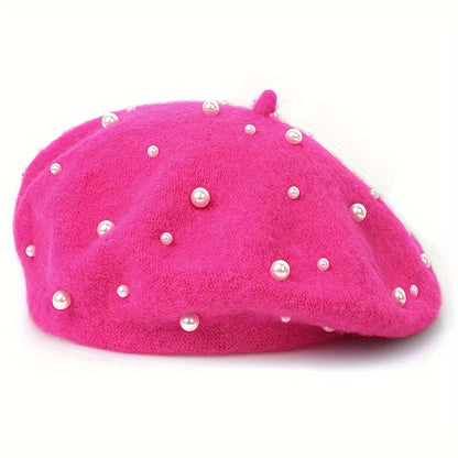 Zoey | Warm Beret with Decorative Pearls and Elegant Style