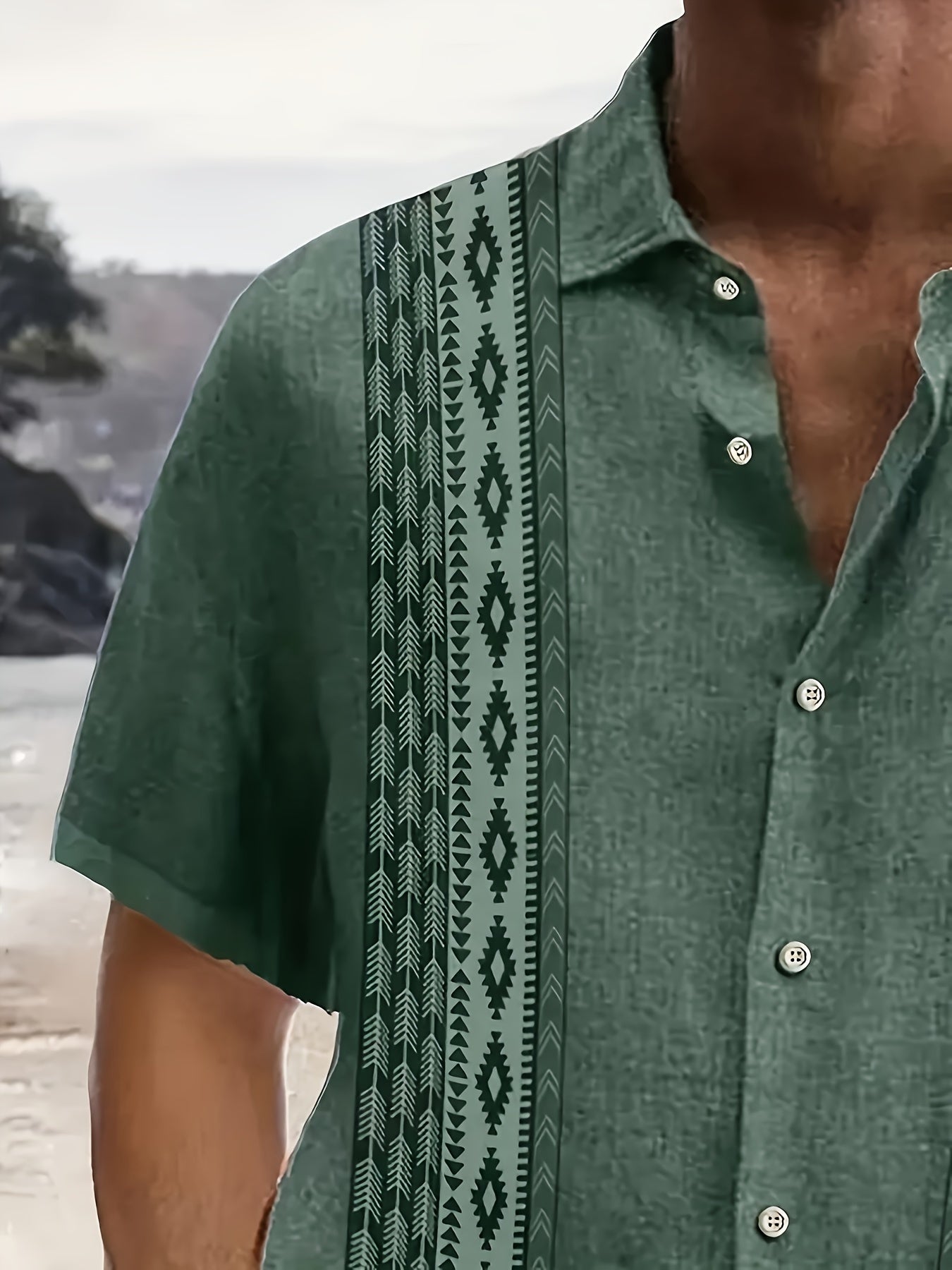 Carter™ Men's Vintage Shirt with Ethnic Print and Tropical Style