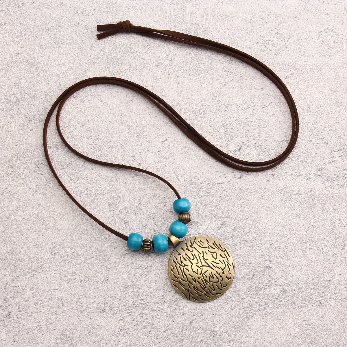 Vance | Vintage-Style Long Beaded Necklace with Round Pendant