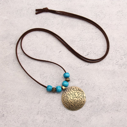 Vance | Vintage-Style Long Beaded Necklace with Round Pendant