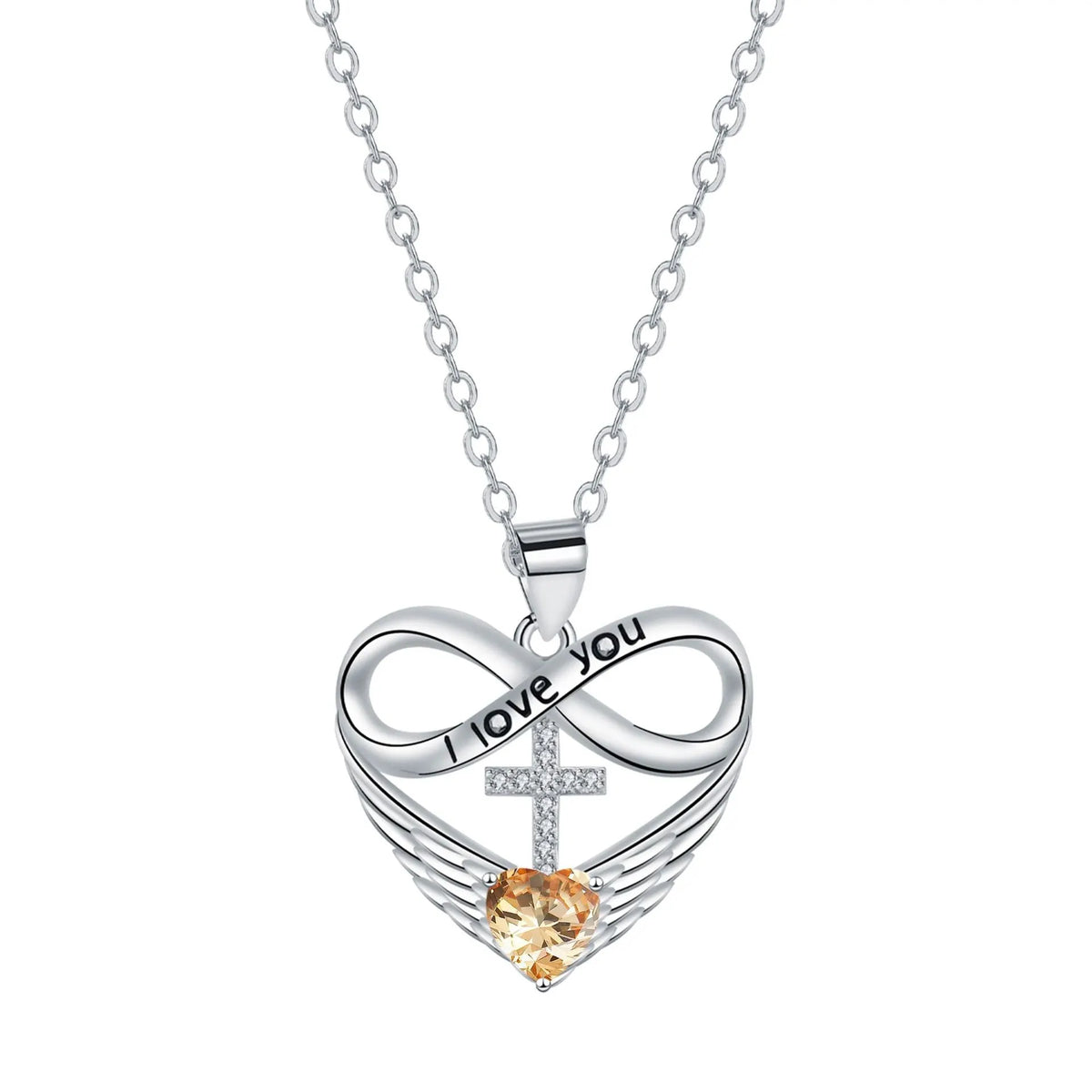 Valencia | Red Heart Necklace with Angel Wings and Cross