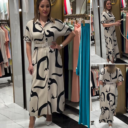 Jolira | Elegant fitted waist dress with irregular print