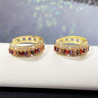 Natalia | 1 Pair of Men's Colorful Synthetic Zirconium Hoop Earrings, Avant-Garde Luxury Jewelry for Men, Versatile for Daily Wear