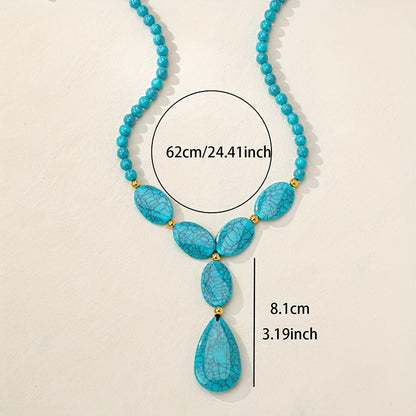 Ayla | Necklace with Teardrop Turquoise Pendant in Vintage Bohemian Style