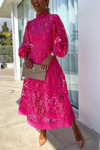 Jalvique | Midi Party Dress with Lace Sleeves
