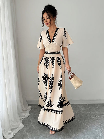 Grace | Vintage Summer Maxi A-Line Dress for Women with Print and V-Neck