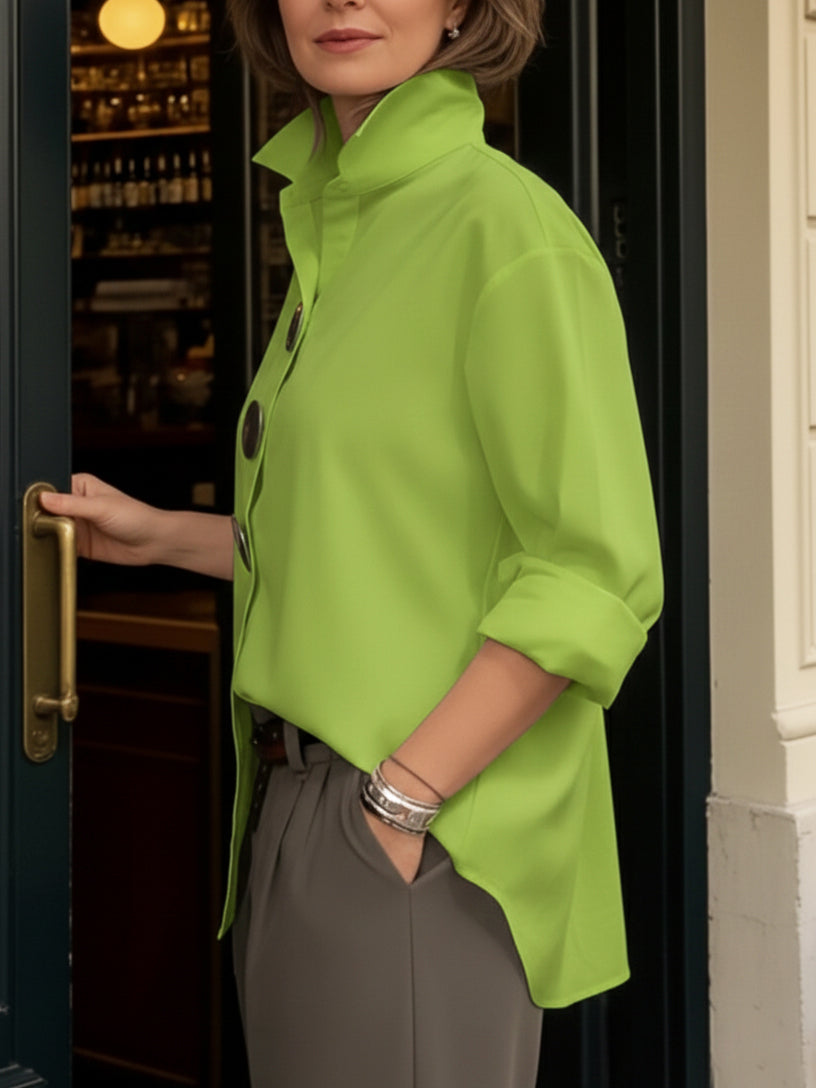Davinae | Elegant cotton and linen blouse with collar and metallic buttons