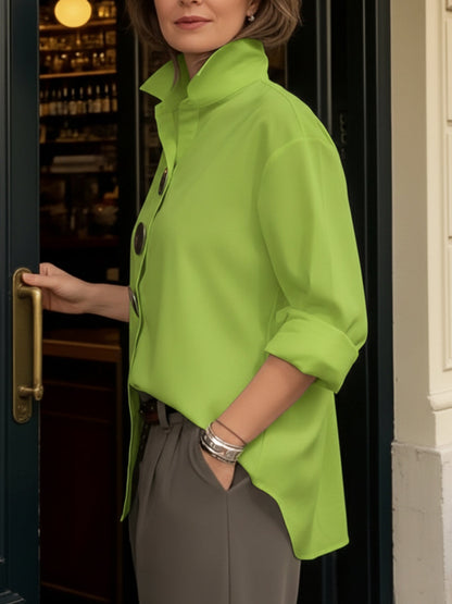 Davinae | Elegant cotton and linen blouse with collar and metallic buttons