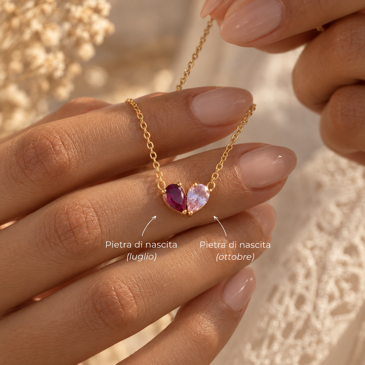 Ariana | Heart Necklace with Two Birthstones