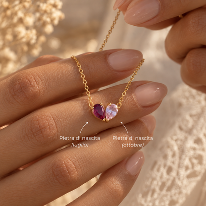 Ariana | Heart Necklace with Two Birthstones