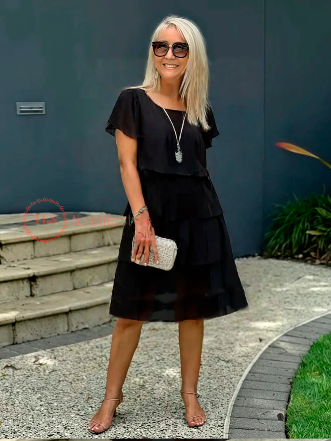 Arvella™ Double Layer Chiffon Cape Dress