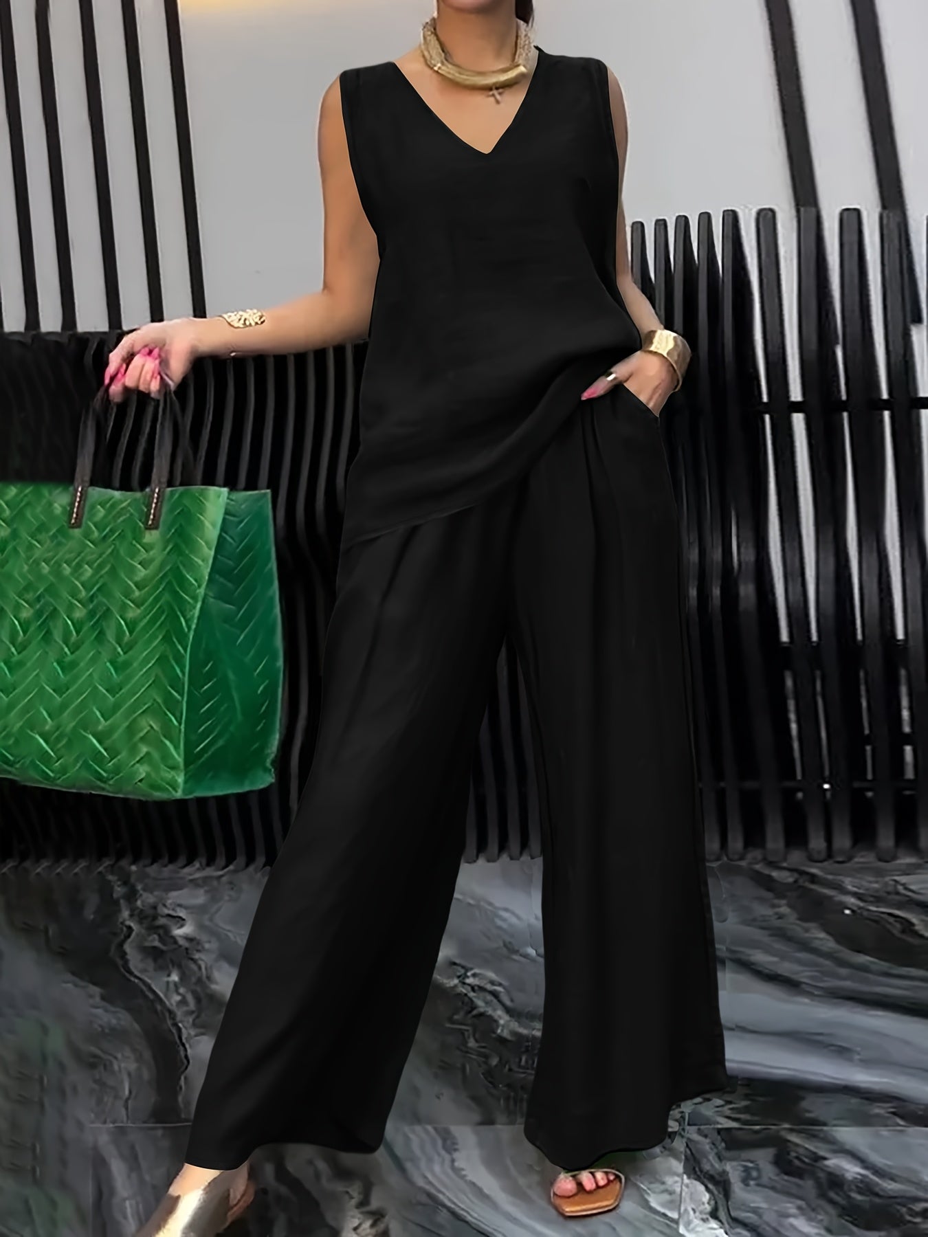 Kalia™ Casual Two-Piece Set with Sleeveless Top and Wide Leg Pants