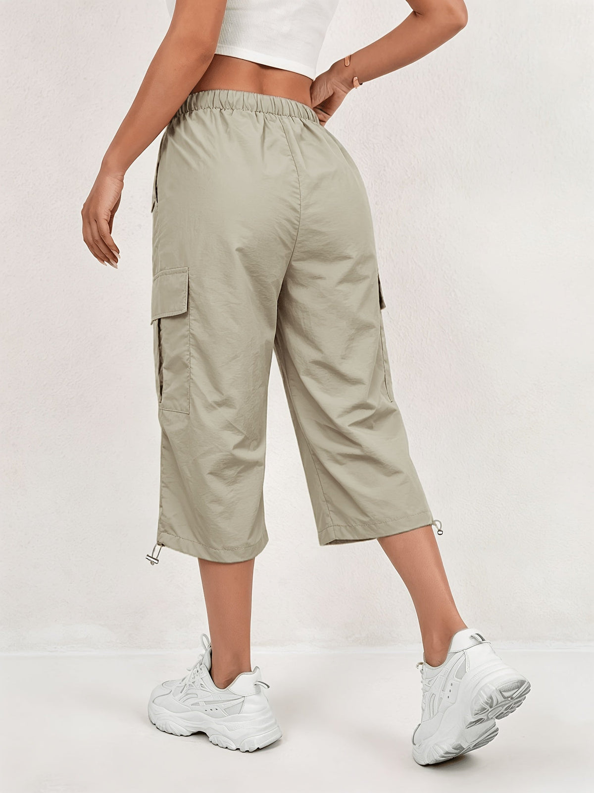 Mireille | Women's Quick-Dry Cargo Capri Pants with Elastic Waist and Drawstring - Lightweight and Stretchy, Suitable for - Outdoor Pants, Multi-Pants, Machine Washable, Loose Fit Mid-Length for, Travel, Casual Wear