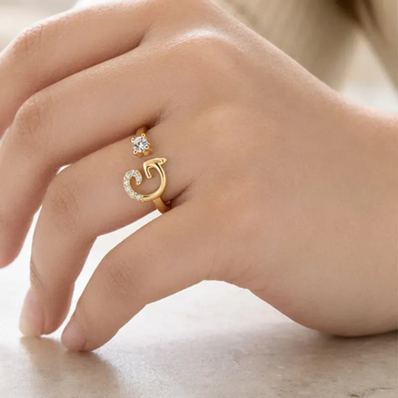 Miranda | Adjustable Ring with Shiny Initial