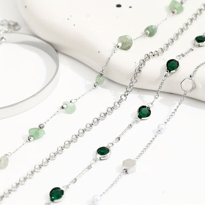 Aethique | Set of 5 Bohemian Bracelets with Green Stones and Vintage Details
