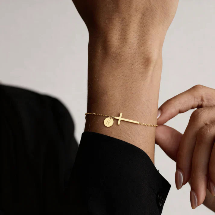 Elodryn™ Sacred Initial Bracelet – Personalized Cross