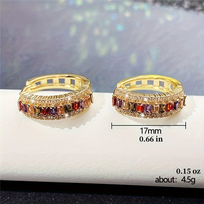 Natalia | 1 Pair of Men's Colorful Synthetic Zirconium Hoop Earrings, Avant-Garde Luxury Jewelry for Men, Versatile for Daily Wear
