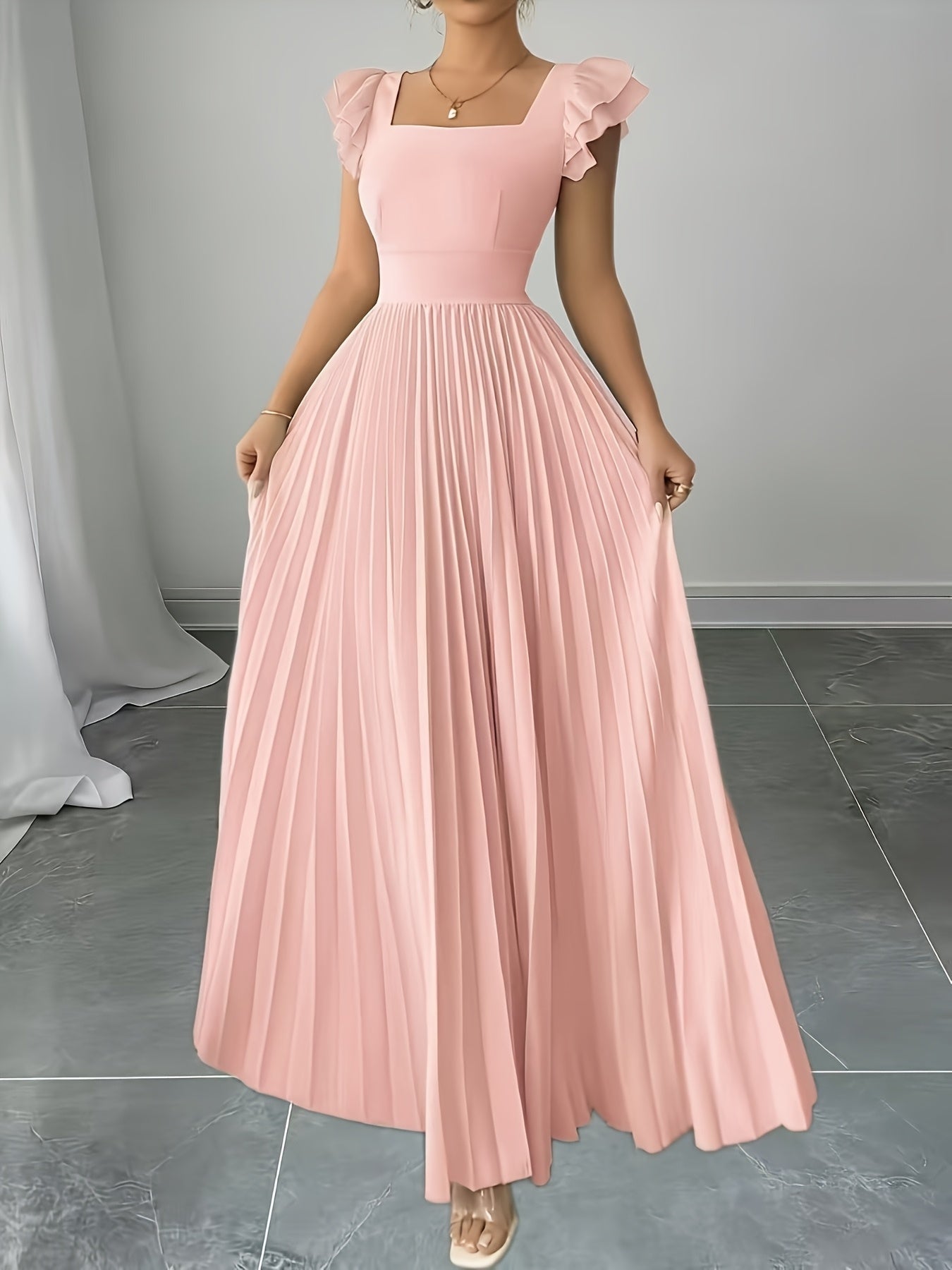 Oxeris | Long Floral Dress with Pleats and Timeless Elegance