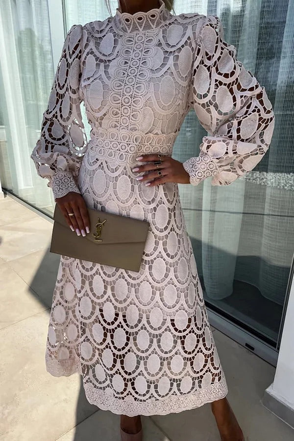 Jalvique | Midi Party Dress with Lace Sleeves