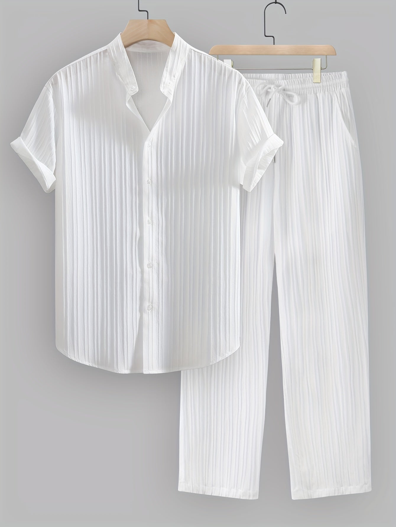 Kavaroq™ Men's Summer Set with Mao Collar Shirt and Drawstring Pants