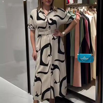 Jolira | Elegant fitted waist dress with irregular print