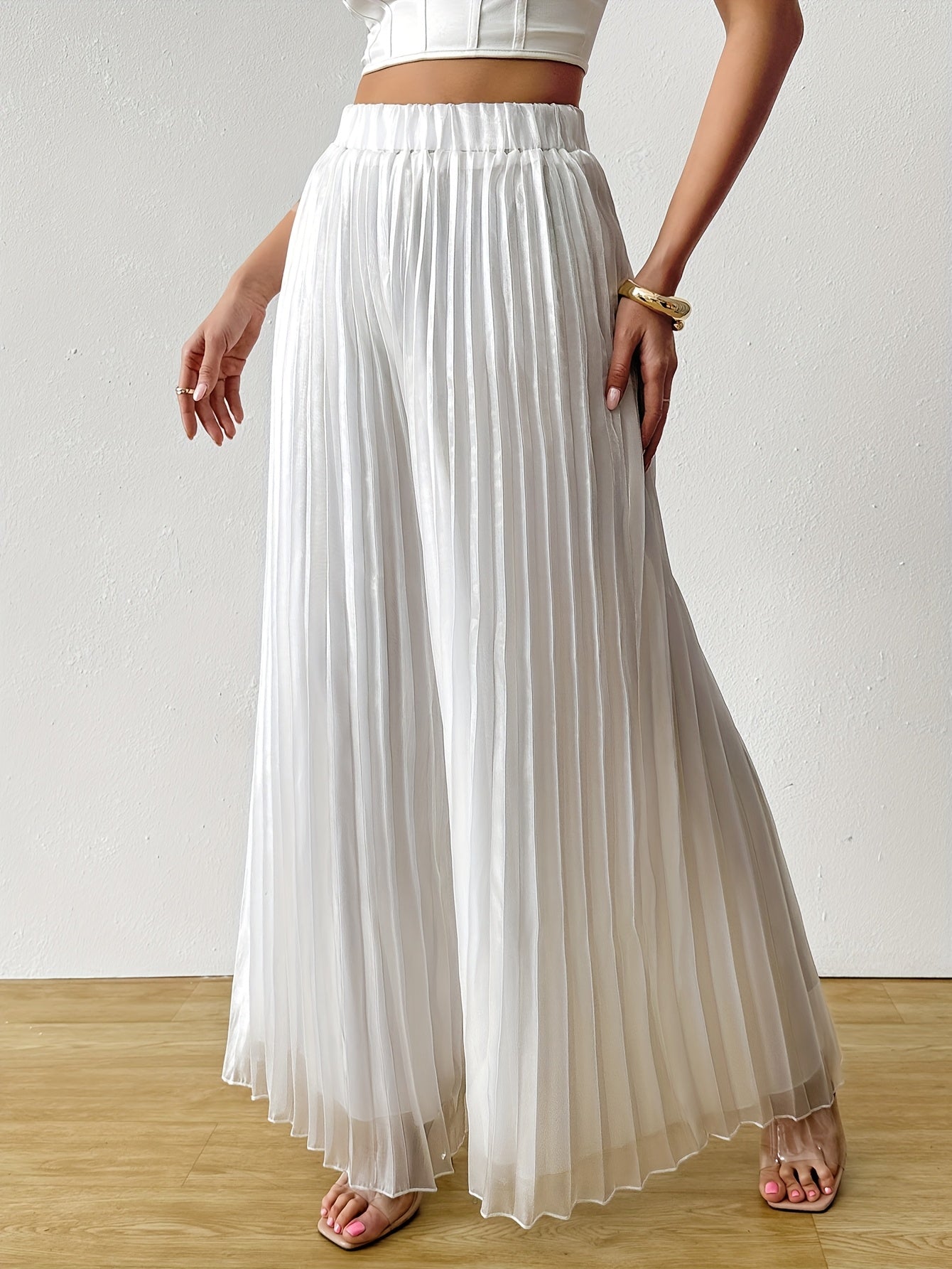 Uliquin | Wide Leg Pleated Trousers with Elastic Waist and Elegant Fall