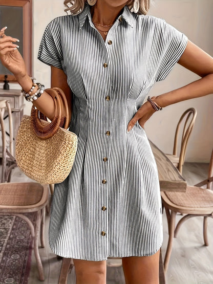 Corinna | Striped Shirt Dress with High Waist and A-Line Silhouette
