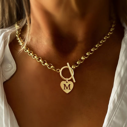 Maribel | Colorful Hollow Initial Heart Pendant Necklace with Chain Clasp