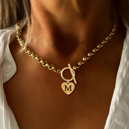 Maribel | Colorful Hollow Initial Heart Pendant Necklace with Chain Clasp
