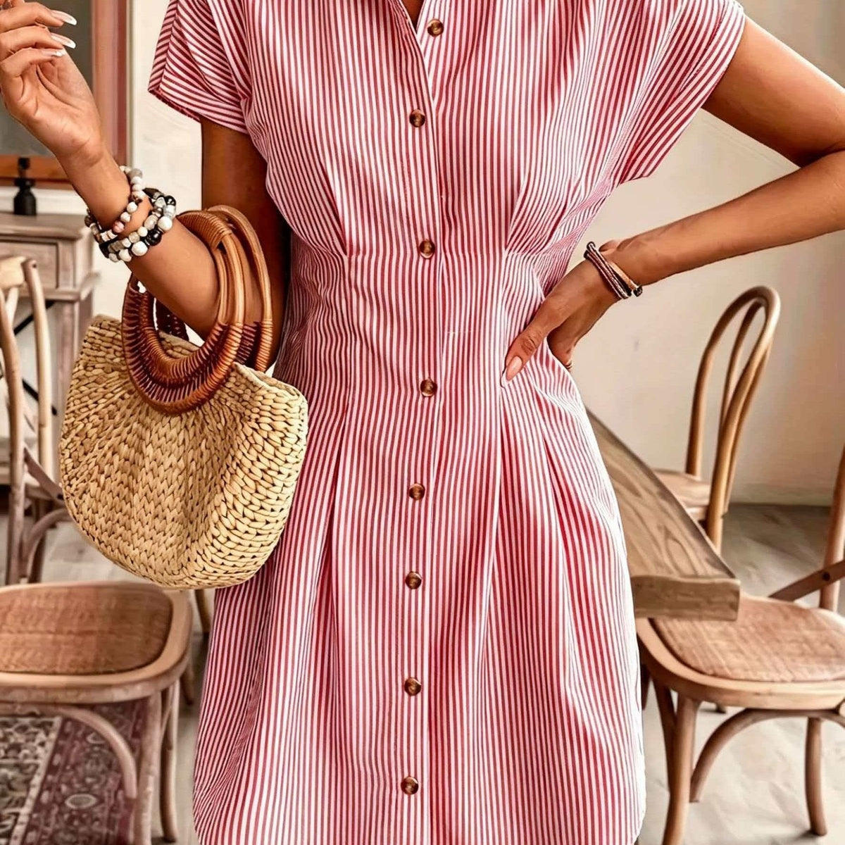 Corinna | Striped Shirt Dress with High Waist and A-Line Silhouette