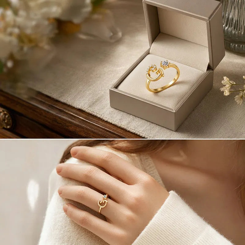 Miranda | Adjustable Ring with Shiny Initial