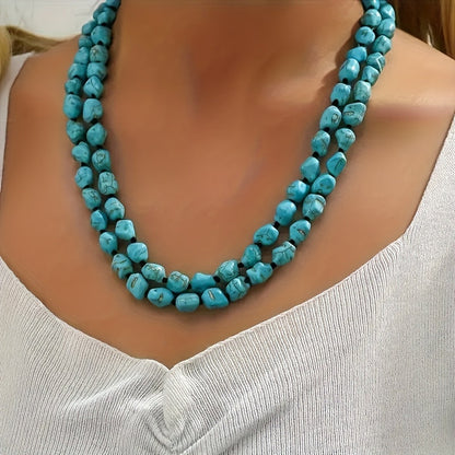 Saria™ Bohemian Double Layer Necklace with Turquoise and Natural Stones