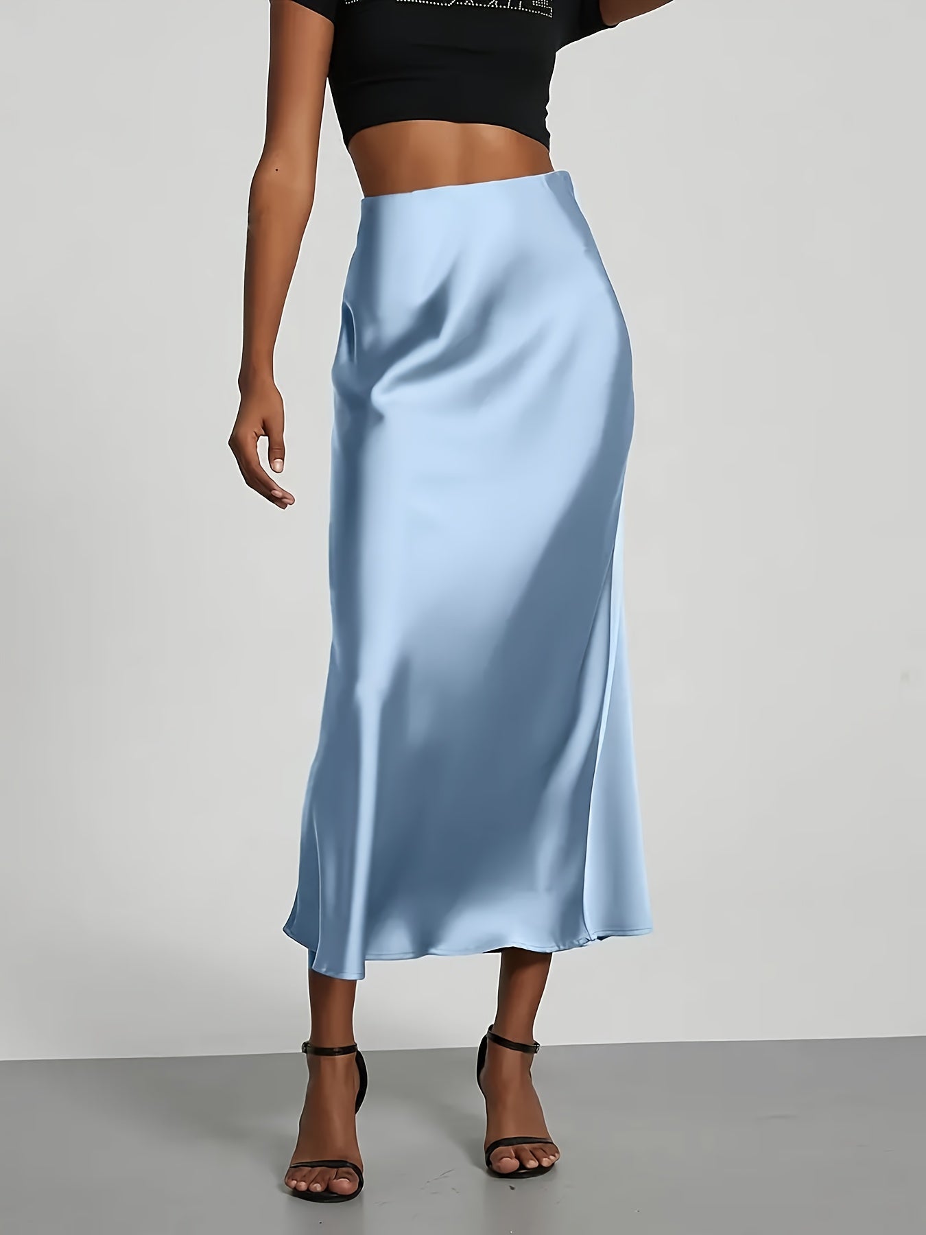 Greya | Satin Midi Skirt with High Waist and Elegant Fall