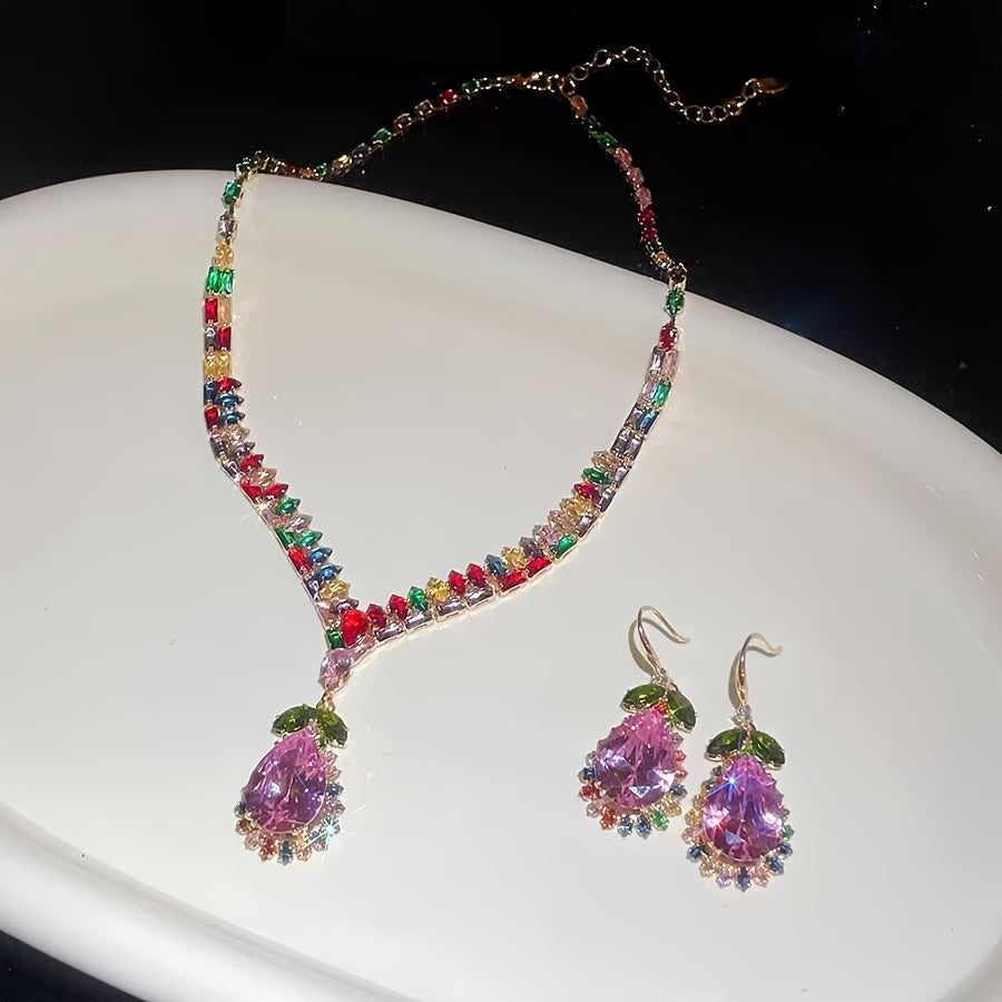 Quothex | Elegant Multicolor Drop Design Necklace and Earrings Set