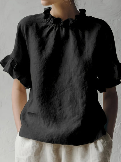 Yuna™ Solid Color Casual Blouse with Elegant Collar